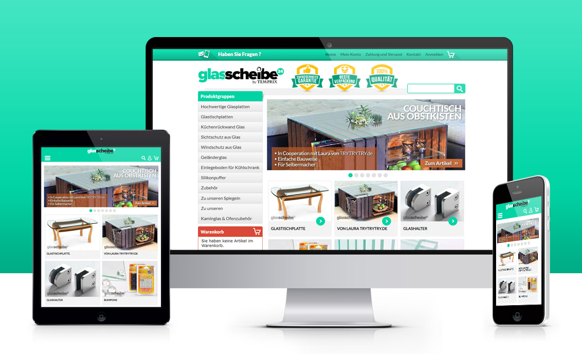 Online shop - Glasscheibe - Magento